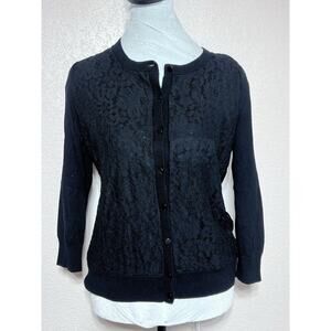 Talbots Lace Cardigan Classic Gothic Timesless Black Sz Medium Petite Buttons